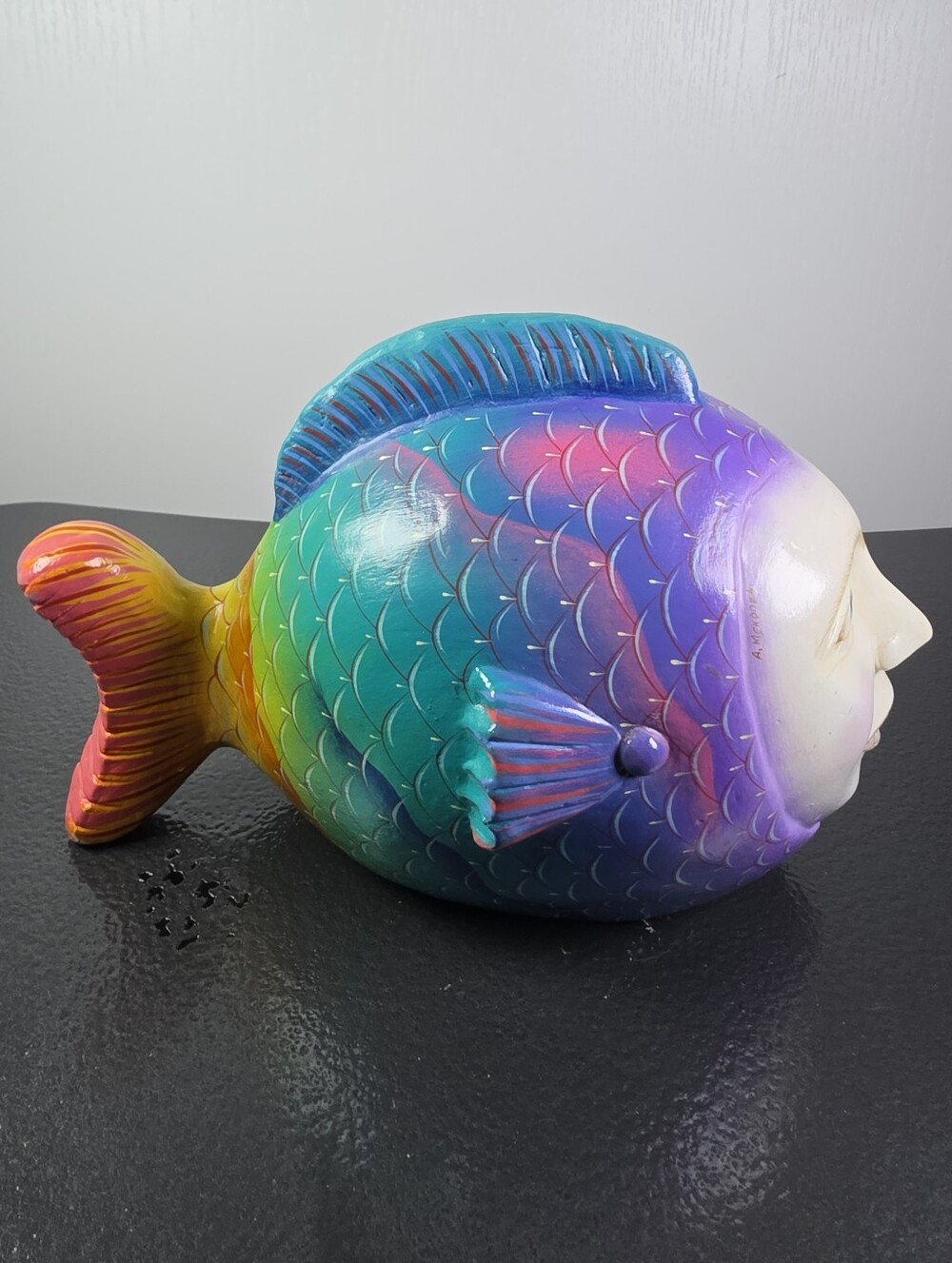 Vintage Folk Art Fish By A. Mendoza - Picture 4 of 14